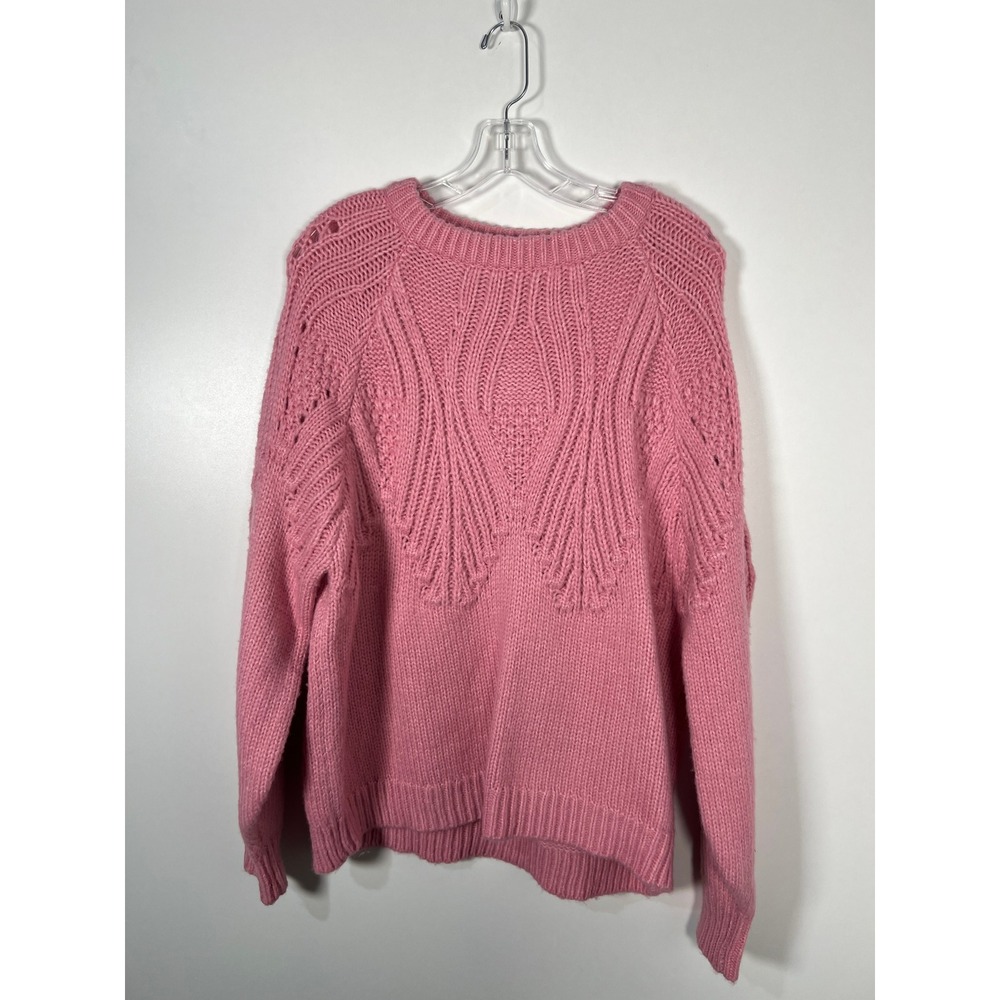 Pink Chunky Balletcore Cable Knit Pointelle Pullover Sweater Girlhoodcore XL